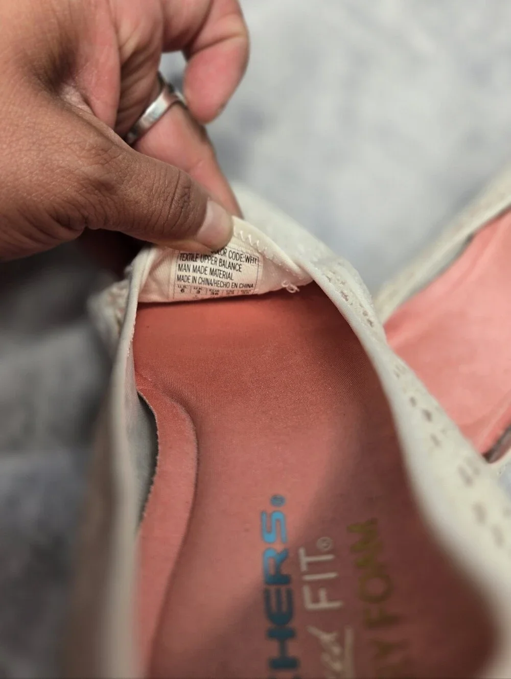 Skechers Beige Crochet Slip-On Flats with Pink Insole